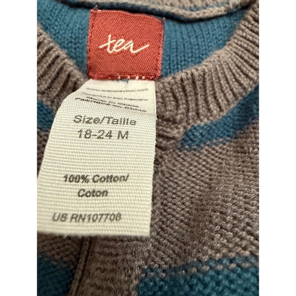 Tea Collection Blue Gray Striped 100% Cotton Button Sleeper Size 18-24 Months - Picture 5 of 5